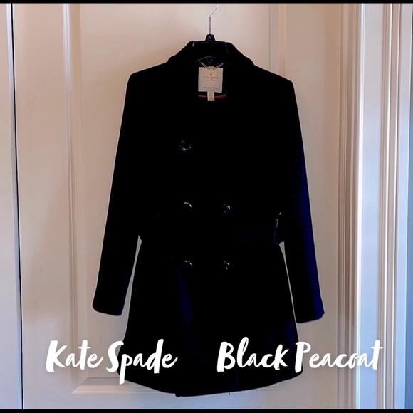 Kate Spade Black Belted Pea Coat Medium
